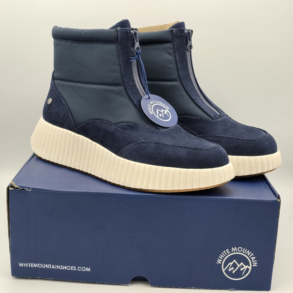 NIB White Mountain Downtown Zip-Up Platform Winter Boots, Navy/Multi/Smooth, 11
